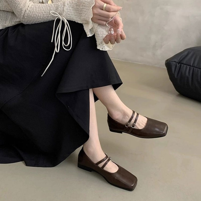 Giày Búp Bê Mũi Vuông Thời Trang retro Pháp 2023 Dành Cho Nữ