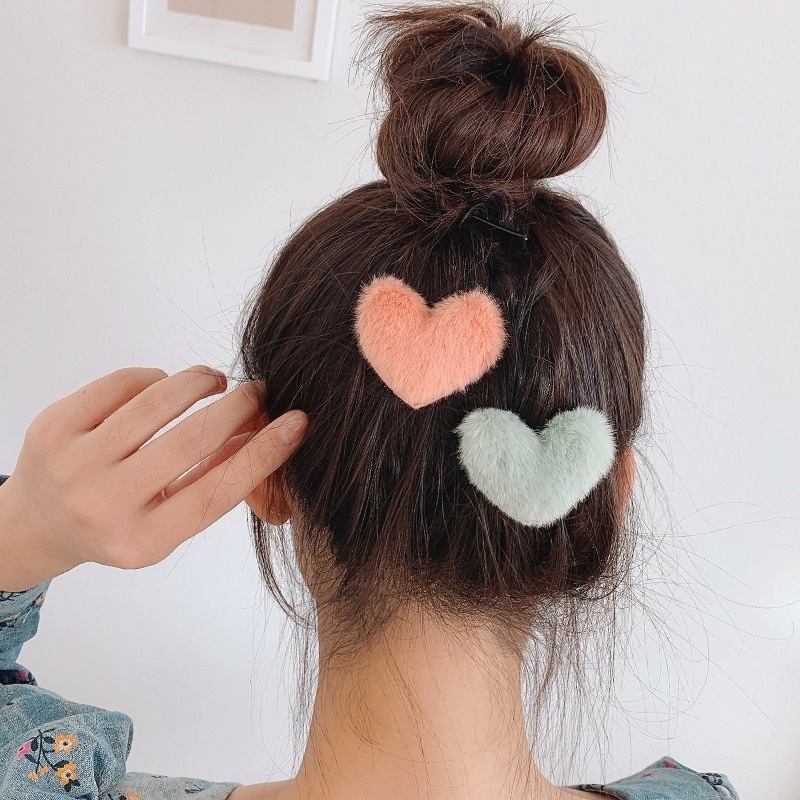 Kẹp Tóc bb Hình Trái Tim / Ngôi Sao Phủ Lông Mềm Mại Phong Cách Hàn Quốc Dễ Thương Cho Nữ
