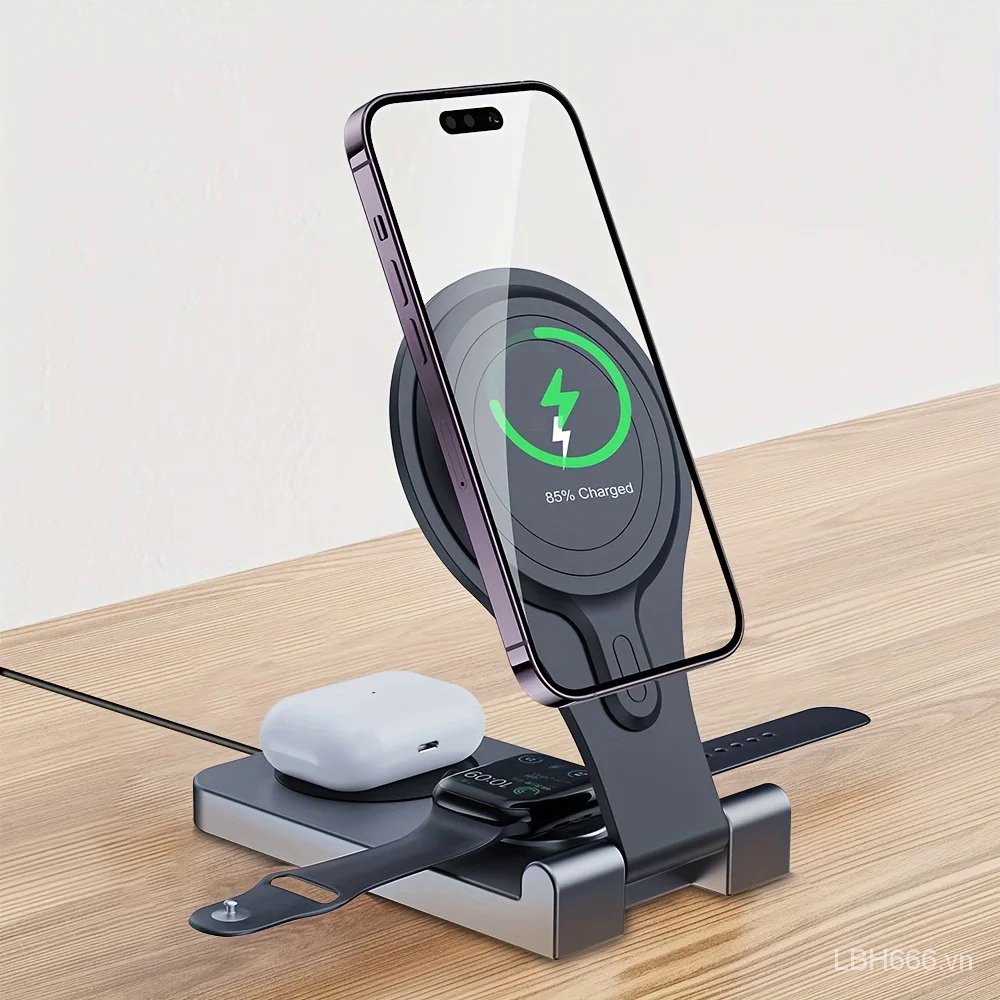 Đế Sạc Nhanh Không Dây 30w Gấp Được Cho iphone 15 14 13 12 pro max apple watch 8 7 airpods 3 Trong 1