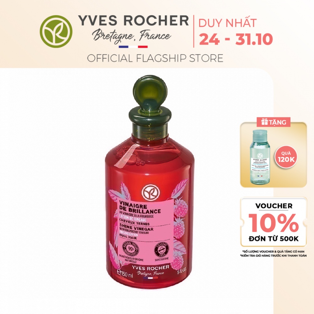 Giấm Xả Tóc Bóng Mượt Yves Rocher Shine With Raspberry Vinegar Rinsing Lotion Bottle 150Ml
