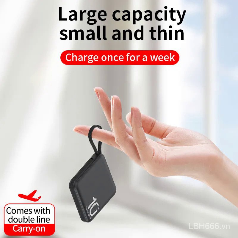 Sạc Dự Phòng 10000mah mini Có Dây Cáp Cho iphone 14 samsung xiaomi