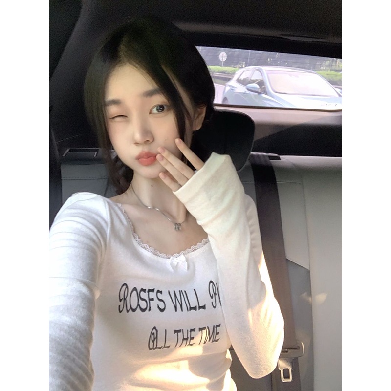 Áo Thun Dài Tay In Chữ Thiết Kế Thoải Mái Cho Nữ