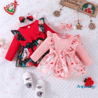 Set 2 món đầm tay dài in họa tiết hoạt hình + băng đô cài tóc cho bé gái
