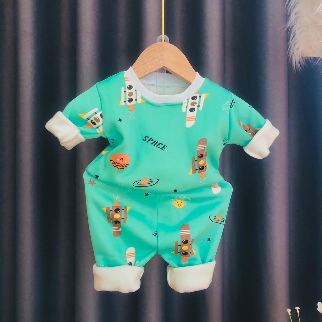 Bộ nỉ lót lông bé trai, size 3-14kg
