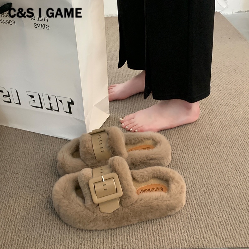 C＆S  Dép bông Dép Lông đi trong nhà ĐẾ CAO SU Thoáng khí Độn đế Độc đáo Phong cách đơn giản FMR23A0O02 43Z231025