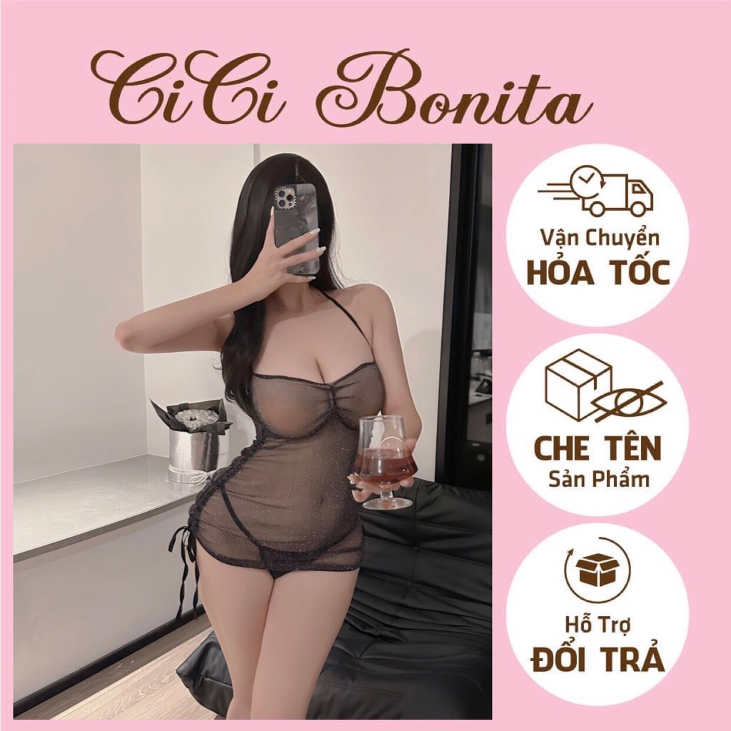 Váy ngủ hai dây Đầm ngủ trong suốt gợi cảm nóng bỏng CV121 CICI BONITA HCM
