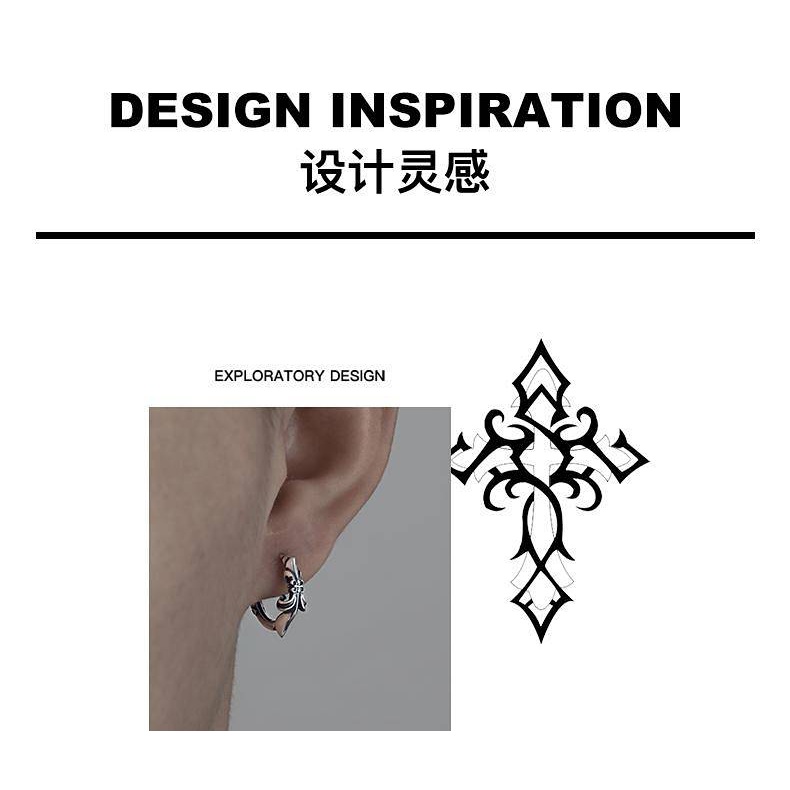 Sterling Silver Earrings Men's High-Grade Retro Cruciate Flower Single Boy Ear Ring Hip Hop Style Not Allergic Trendy Men's Earrings 3YWn