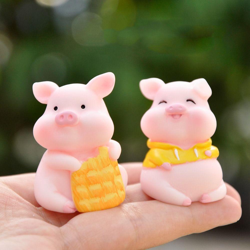 Rebuy1 Tượng Heo Hồng mini Bằng Nhựa resin diy Trang Trí Tiểu Cảnh Sân Vườn