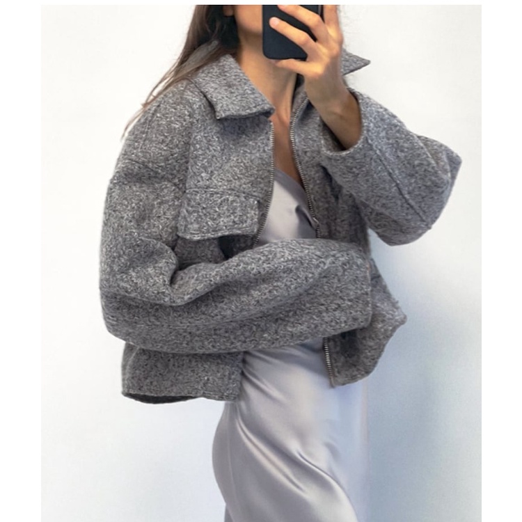 Zara Áo Khoác Da Dáng Ngắn Đính Hạt Cườm Phong Cách retro Mùa Thu 23 Thời Trang3046273 3046/273