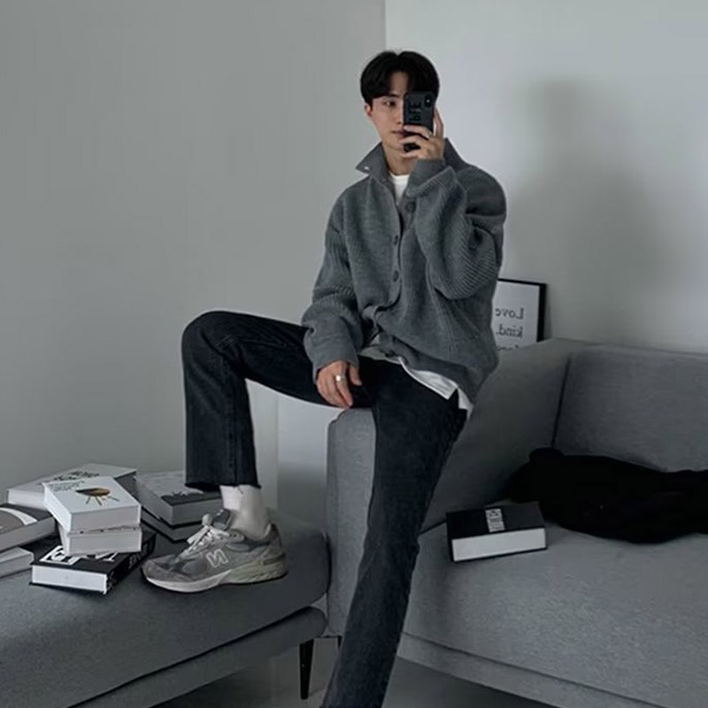 Áo Khoác cardigan Dệt Kim Cổ Lọ Cài Một Hàng Nút Đơn Giản Phong Cách Mới Cao Cấp Dễ Phối Đồ Cho Nam