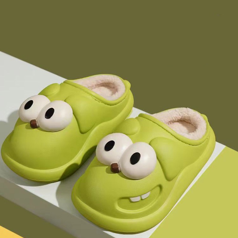 GUDETUD Dép Bông Đi Trong Nhà Đế Mềm Dày Chống Trượt Chống Nước Hình Chú Chó Mắt To Hoạt Hình Dễ Thương Cho Cặp Đôi