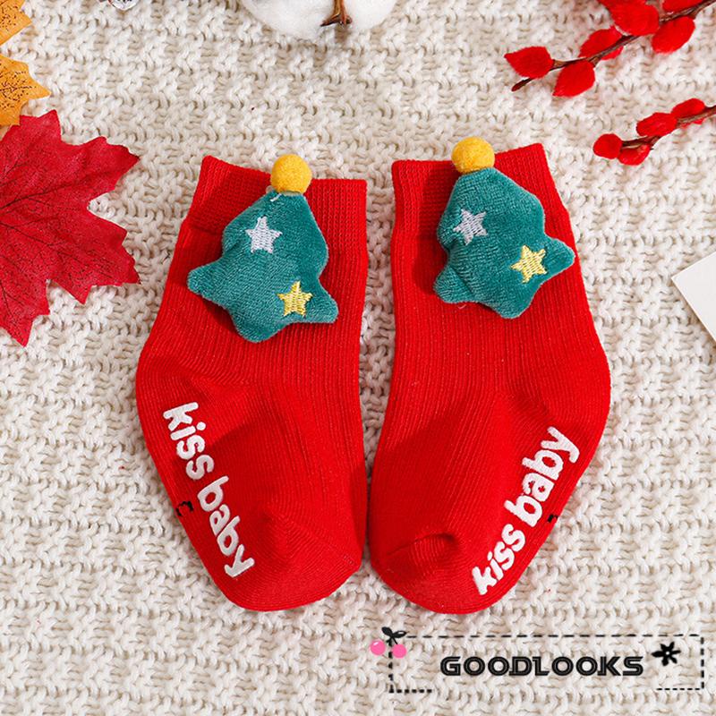 Gd Đôi Vớ cotton Giáng Sinh Ấm Áp Dễ Thương Có Kẹp Giữ Cho Bé Trai Bé Gái Sơ Sinh