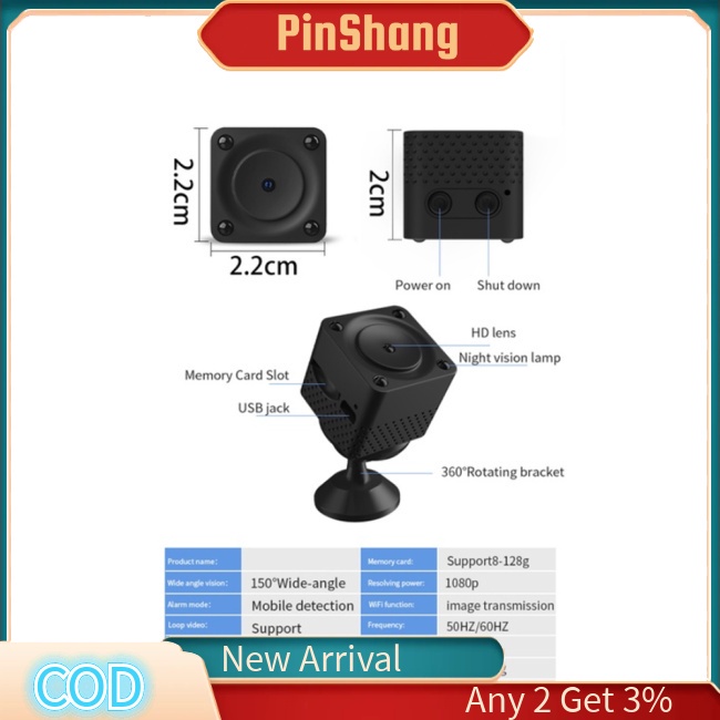 . Pinshang 1 Bộ camera Hồng Ngoại mini cctv f9 1080p hd wifi ip Hỗ Trợ Quay Ban Đêm