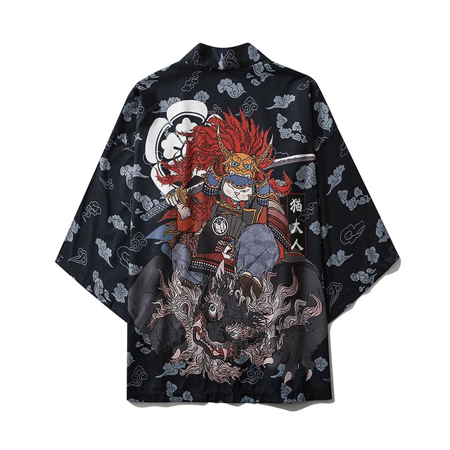 Áo Choàng Kimono Họa Tiết Mèo samurai Truyền Thống Nhật Bản Thời Trang Mùa Hè 2021 yukata haori
