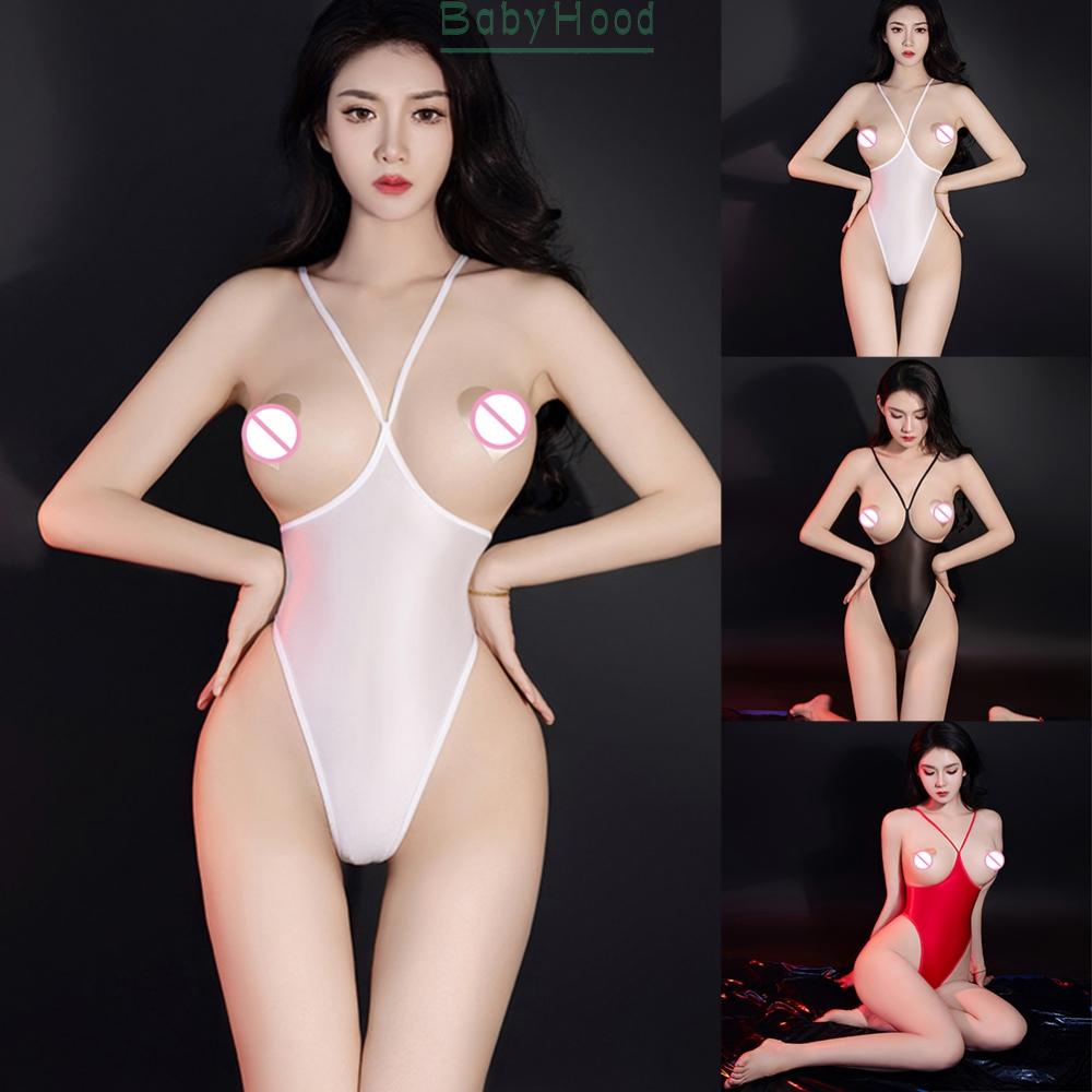 Women Sheer See-through High Cut Bodysuit Lingerie Backless Open Cup Sleepwear#BBHOOD