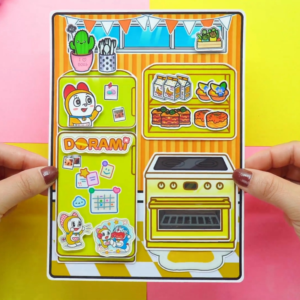 Học liệu toca DoreMon quite book đồ chơi bóc dán thông minh bằng giấy thủ công Zin Càu Vòng