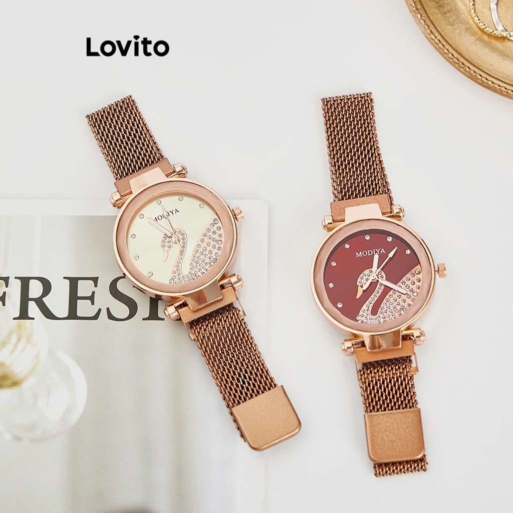 Đồng hồ quartz Lovito cơ bản màu trơn thường ngày cho nữ L69AD060 (Màu trắng nhạt/ đỏ)