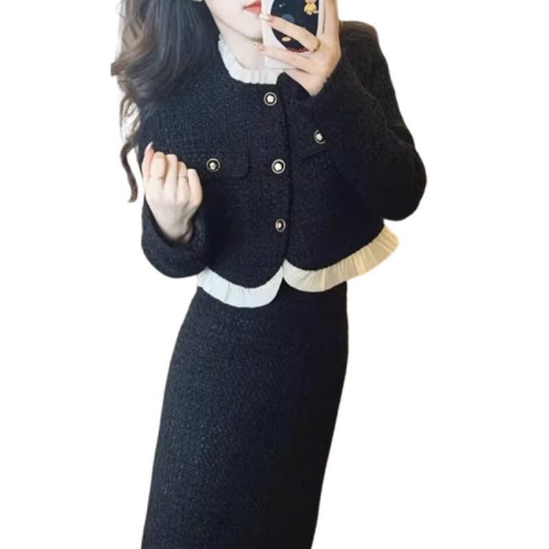 Set Áo Váy Đen Phong Cách Pháp Thời Trang Thu Đông 2023 Cho Bé Gái