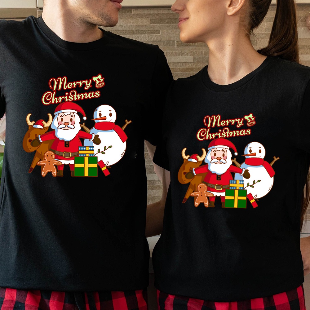 Áo Thun Gia Đình In Hình Ông Già Noel Và Chữ Dad / me Dễ Thương