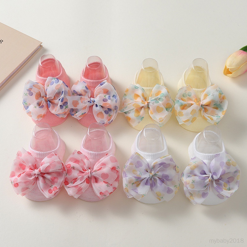 Set 2 Đôi Vớ cotton Mềm Đính Nơ Dễ Thương Cho Bé Gái