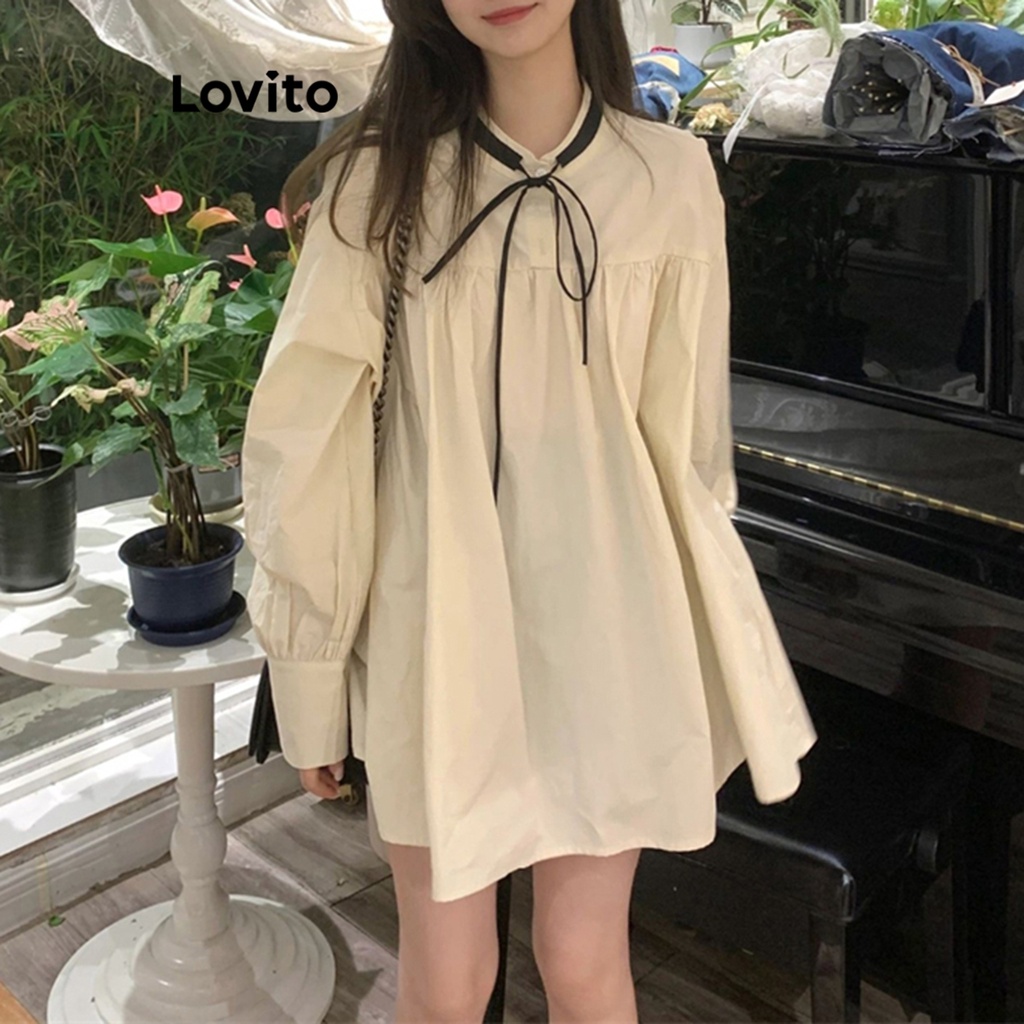 Đầm Lovito buộc dây màu trơn dễ thương cho nữ LNE21165 (Màu mơ)
