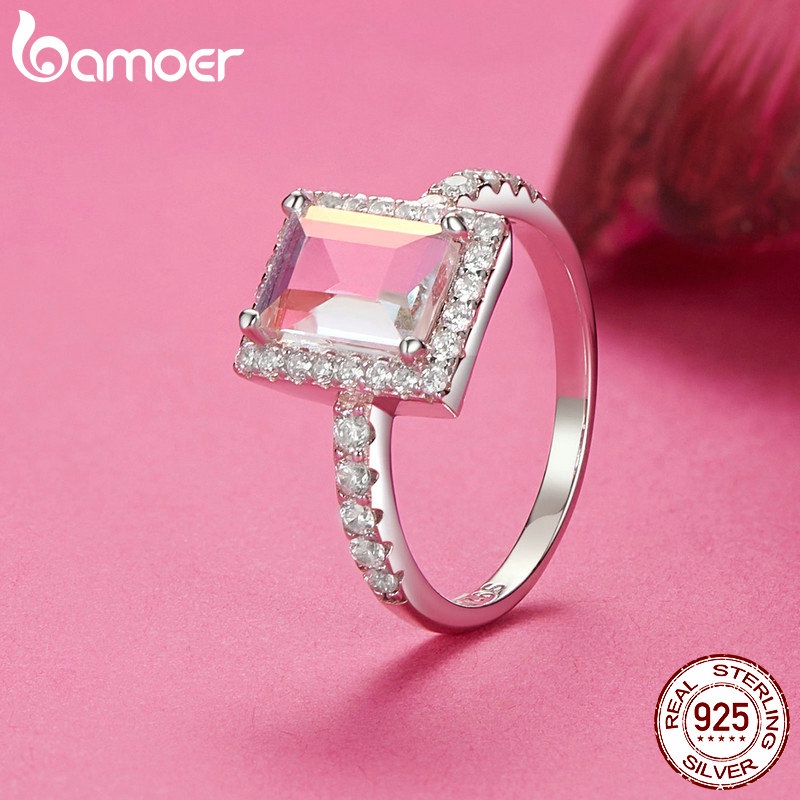 Bamoer Bông Tai Bạc sterling 925 Hình Trái Tim Màu Hồng