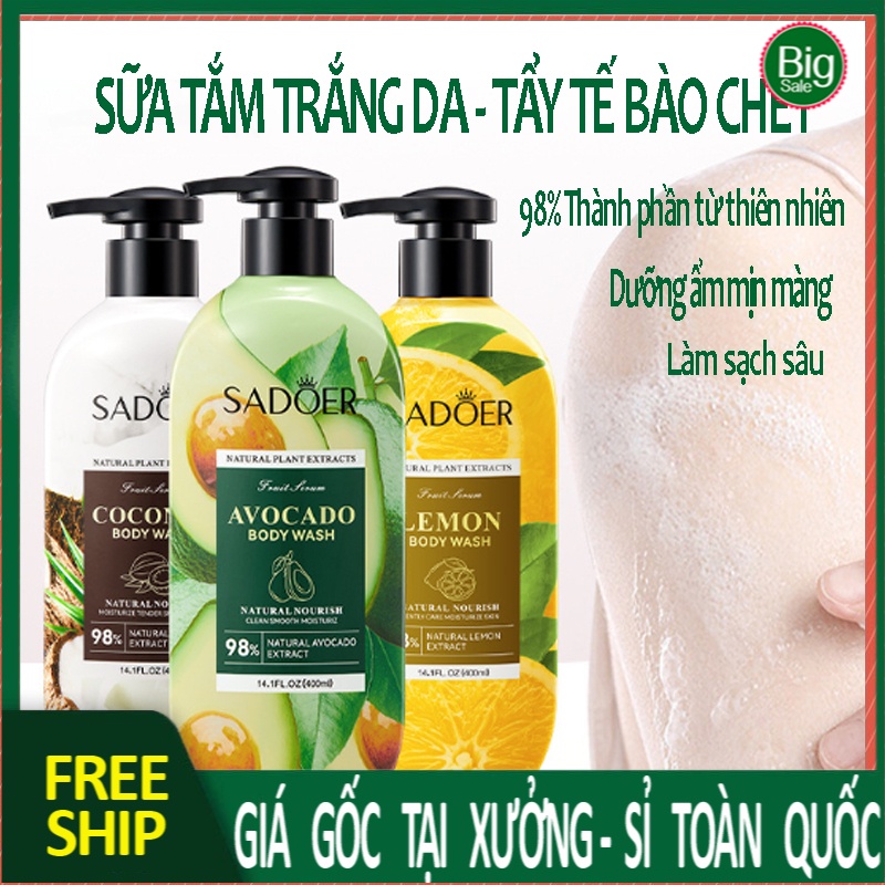 Sữa Tắm Trắng Da Làm Sạch Sâu Sữa Tắm Tẩy Da Chết  Body Wash SADOER, Giúp Làm Chậm Lão Hóa, Tái Tạo Tế Bào Da Giữ Ẩm S15