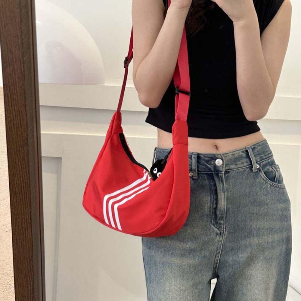 Shanhai Túi Đeo Chéo nylon Màu Trơn Họa Tiết Kẻ Sọc Đơn Giản