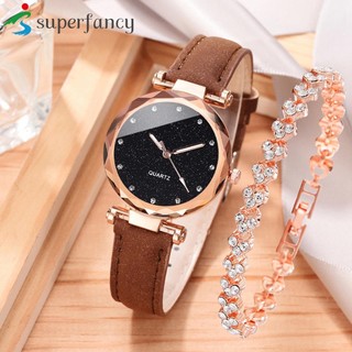 Đồng hồ quartz đính đá với dây đeo da pu
