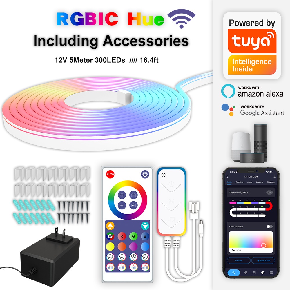 Dây Đèn neon neon 5M 12v Kèm Điều Khiển app rgb tv Trang Trí Phòng Khách / Phòng Ngủ