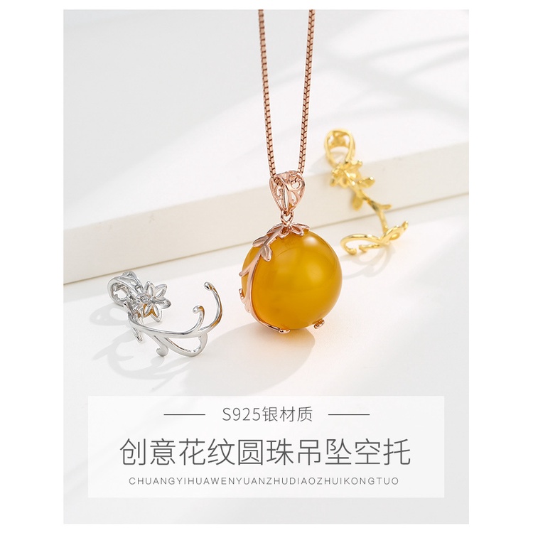 Móc Khóa Dây Xích Thiết Kế Dễ Thương Chuyên Dùng|Khóa Kẹp Tròn Bằng Bạc sterling 925 Đính Hạt Sáp Ong Màu Hổ Phách Thời Trang diy