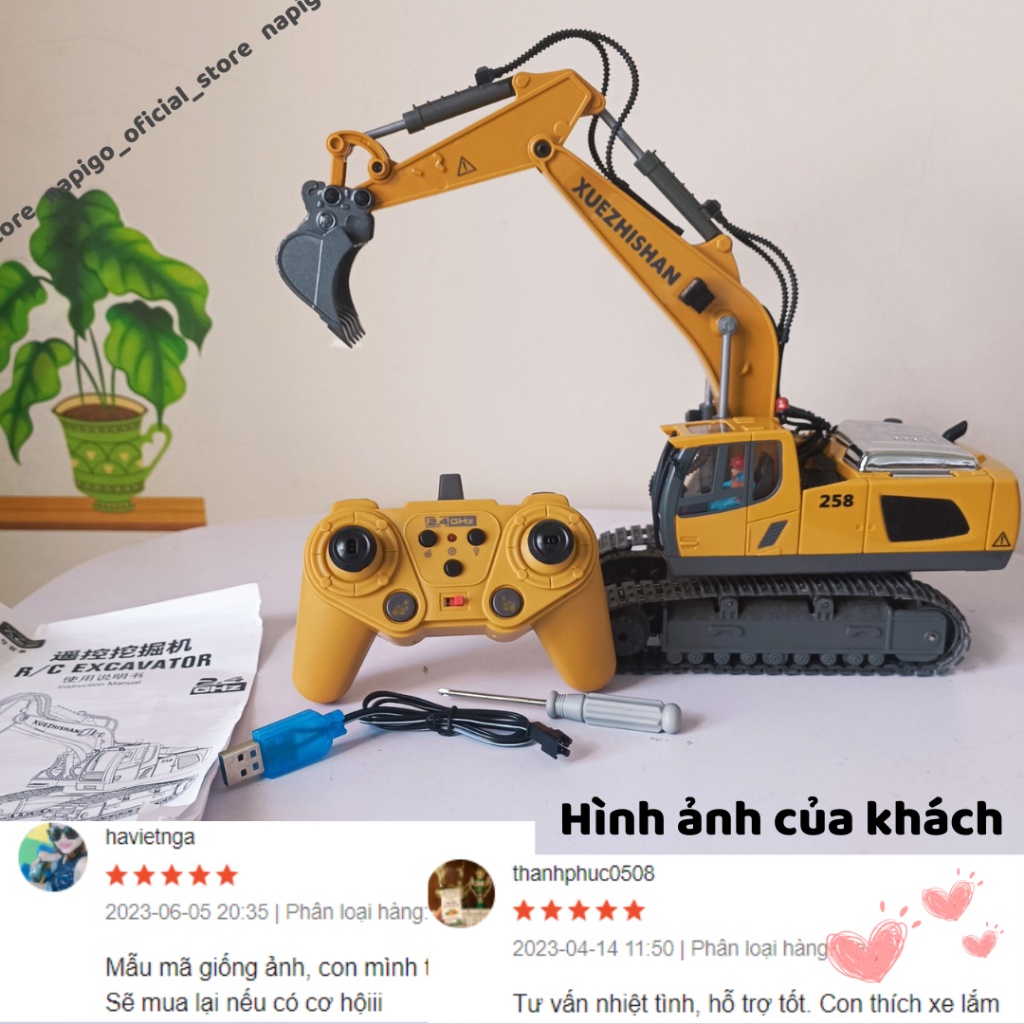 Máy xúc 11 kênh Xuezhishan xe múc đất cát điều khiển từ xa cho bé đồ chơi trẻ em xe công trình Napigo gầu sắt hợp kimTặn