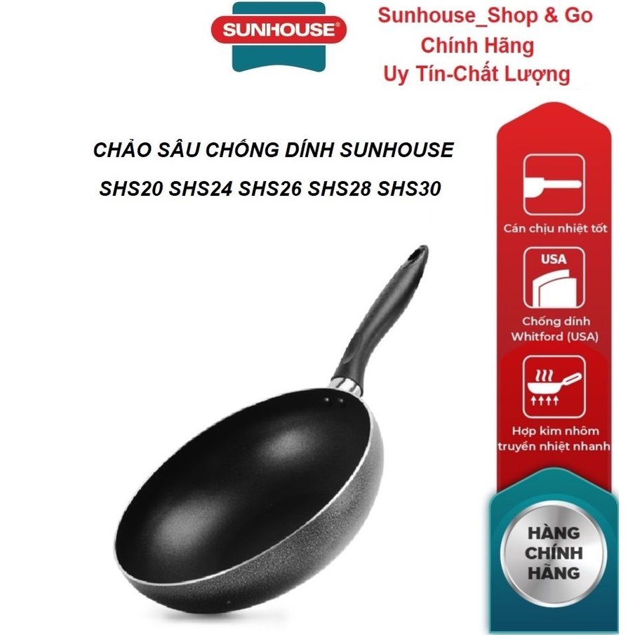 Chảo Chống Dính Lòng Sâu SUNHOUSE SHS20-SHS30 kích thước 20cm 24cm 26cm 28cm 30cm_Hàng chính hãng