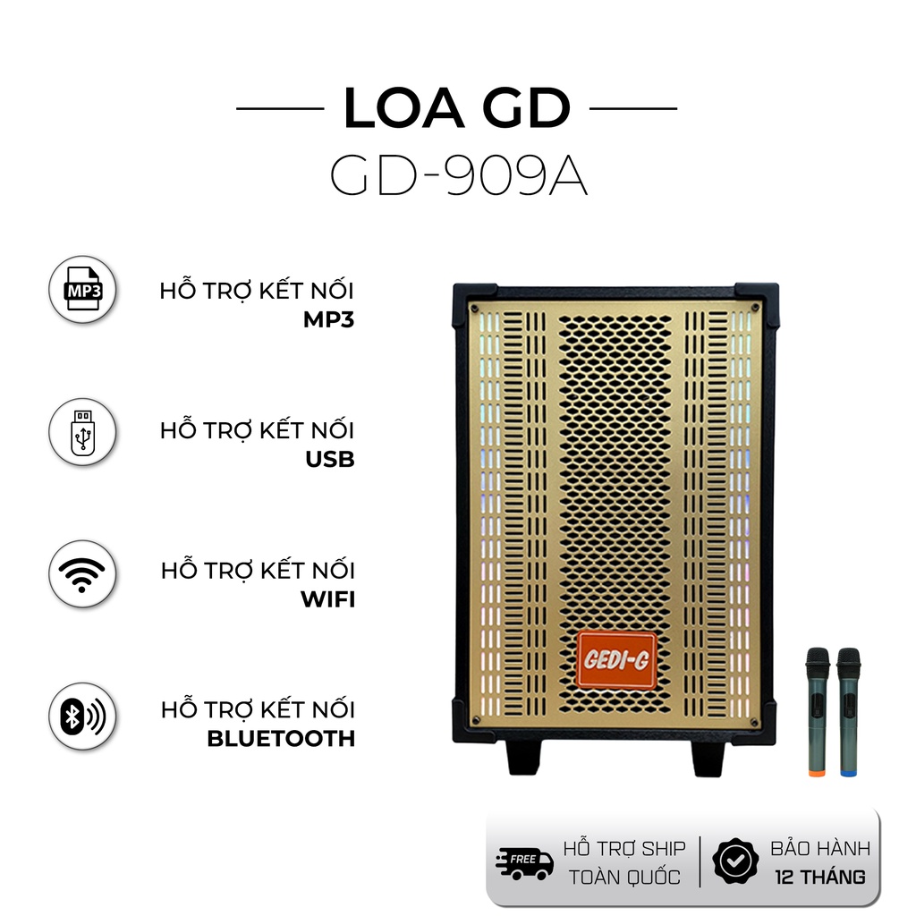 Loa Kéo GEDI-G Karaoke Bluetooth GD-909A, Công suất 80W Thiết Kế Nhỏ Gọn, Âm Thanh Đỉnh Cao, Bảo Hành 12 Tháng