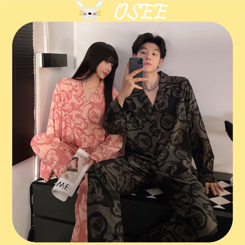 Bộ Đồ Ngủ Tay Dài Bằng Lụa Lạnh In Hoạt Hình Dành Cho Nam Nữ