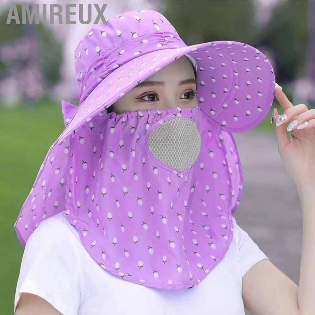 Amireux Sun Hat Wide Brim with Neck Flap Face Cover UV Protection Polyester Summer Cap for Fishing Camping Boating Hiking
