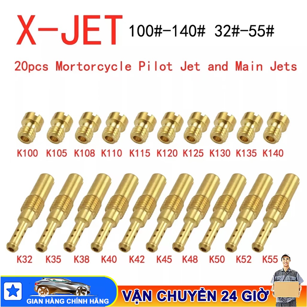 Bộ vòi bình xăng xe máy cho, Set 20 Giclo Chính Phụ Bông Mai vòi phun bình xăng Con ga dẹp, Pwk, kos