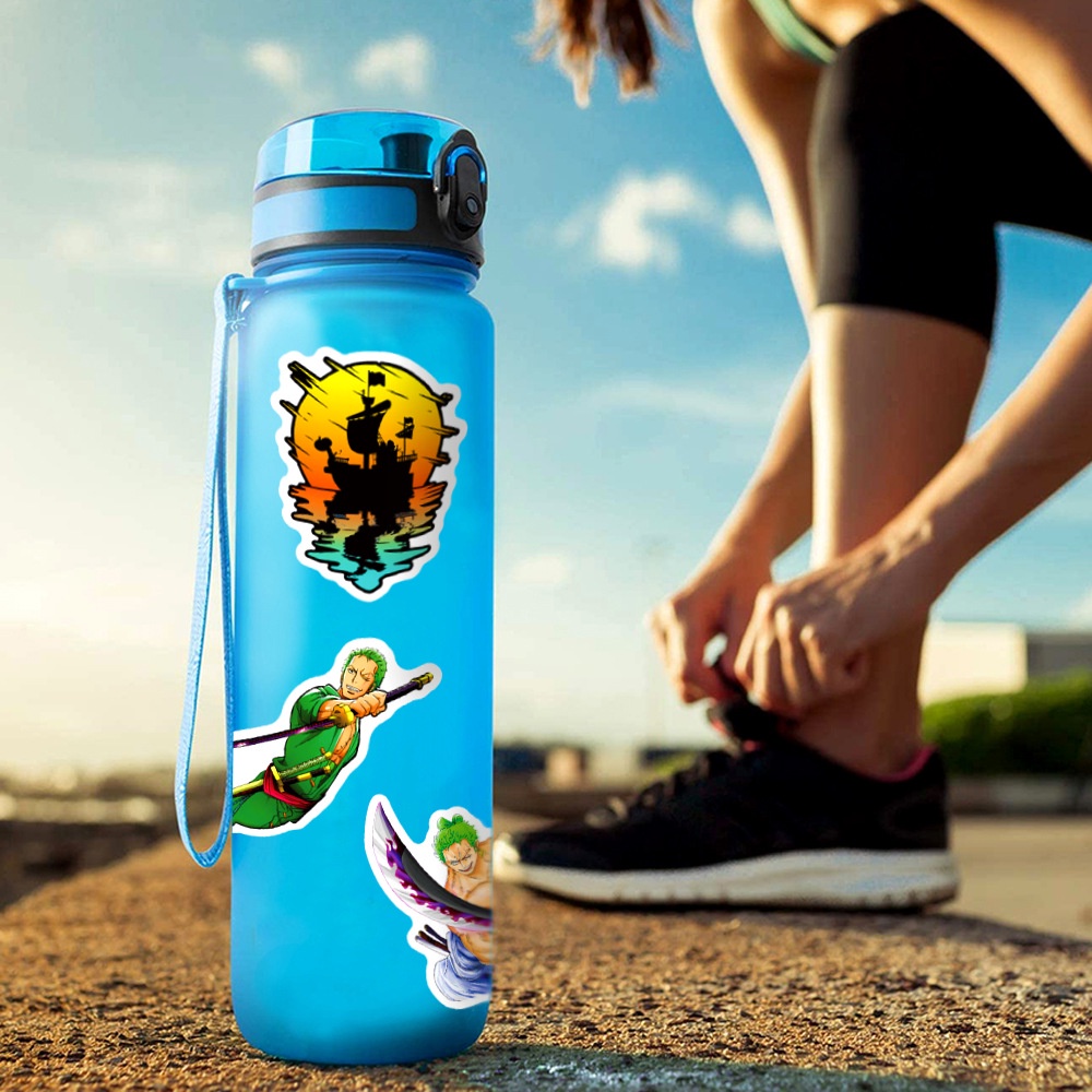 Bộ 50 Miếng Dán Trang Trí Mũ Bảo Hiểm / Bút Chì Họa Tiết Hoạt Hình One Piece Rosoa zoro Chống Thấm Nước