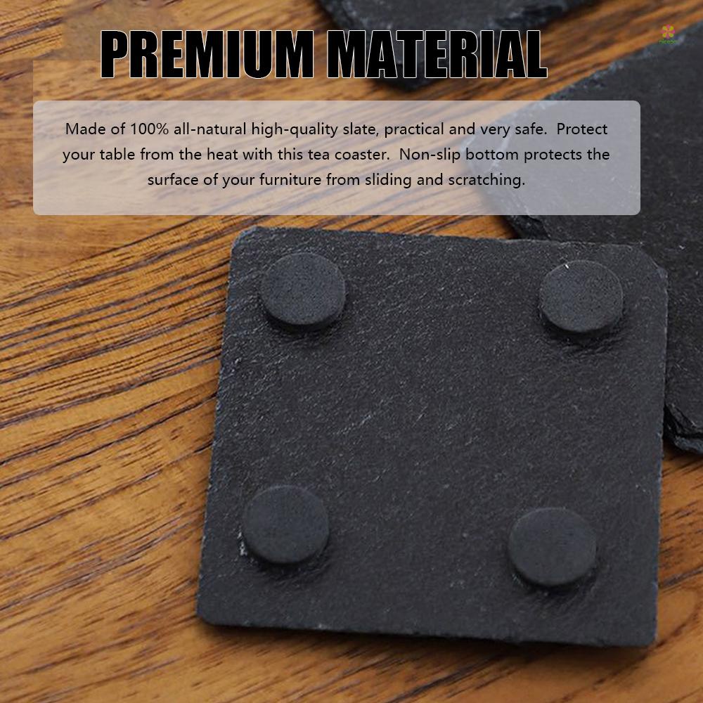 Bộ 10 Đế Lót Ly Bằng Đá Tự Nhiên Hình Tròn Màu Đen Cách Nhiệt Cho Bàn Cà Phê / Nhà Bếp / Quán bar