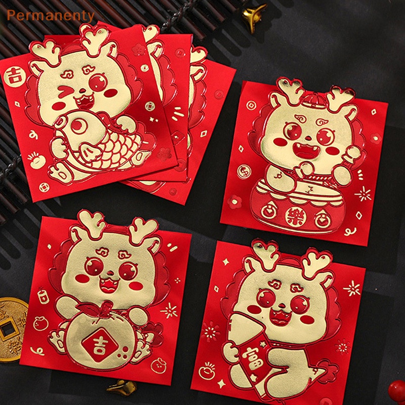 Set 6 Bao Lì Xì Hình Rồng Đỏ May Mắn Cho Năm Mới 2024