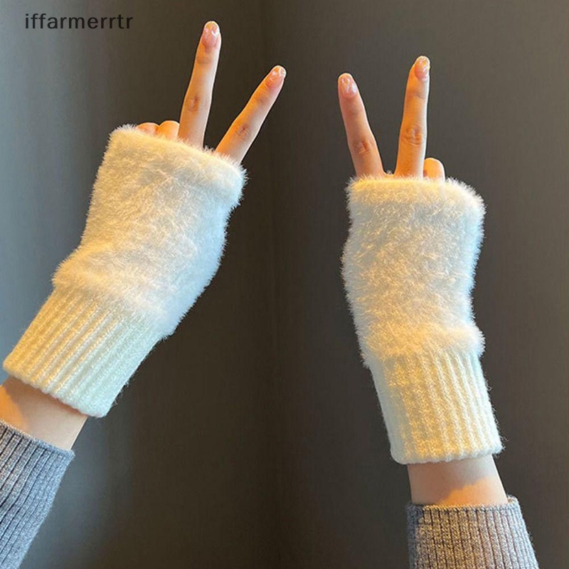 Găng Tay Dệt Kim Dày Dặn Màu Trơn Giữ Ấm Mùa Thu Đông Cho Nữ