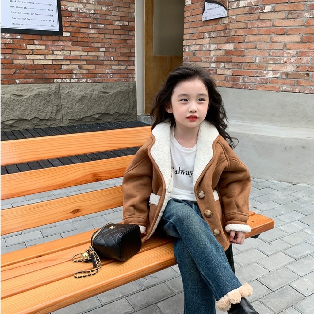 ❤Áo Liền Quần Ống Loe Lót Lông Cừu Dày Dặn Thời Trang Mùa Đông Hàn Quốc 2023 Cho Bé Gái