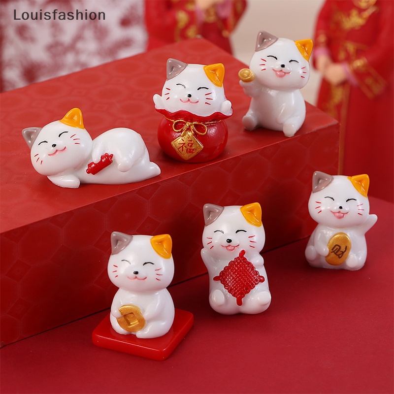 Louisfashion Tượng Mèo May Mắn mini Bằng Nhựa resin Để Bàn Trang Trí Tiểu Cảnh