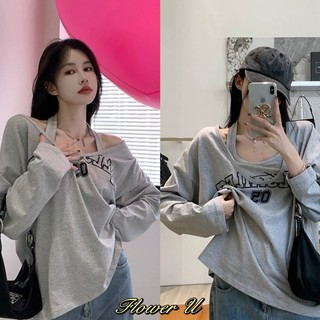 (Vận Chuyển Từ Hà Nội) Áo Thun Nữ Dài Tay Rộng Bộ Hai Mảnh Áo Yếm + Áo Nỉ V059