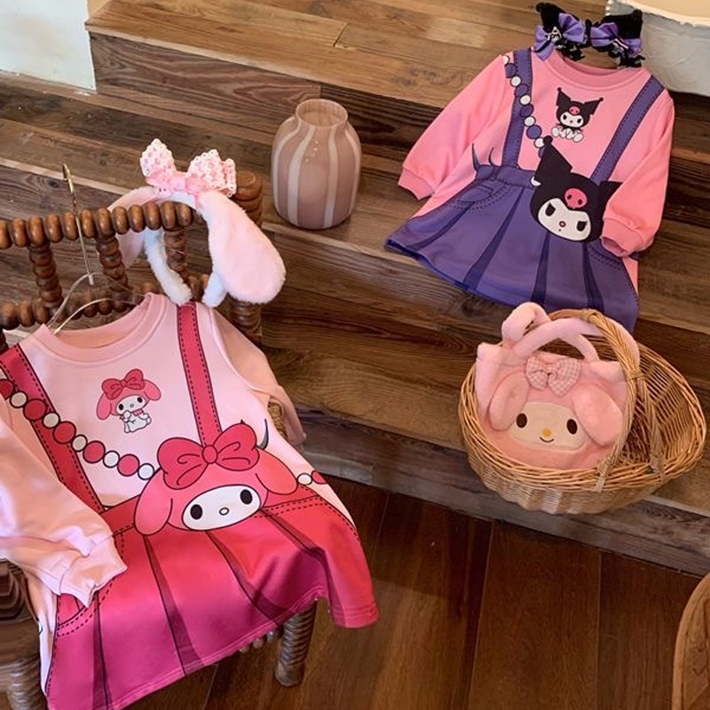 Kuromi Bộ Đầm Hóa Trang Công Chúa sanrio Tay Dài Màu Tím Hồng Dành Cho Bé Gái