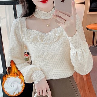 Áo Ren Lưới Mỏng / Dày Cổ Cao Tay Dài Thời Trang Thu Đông Mới