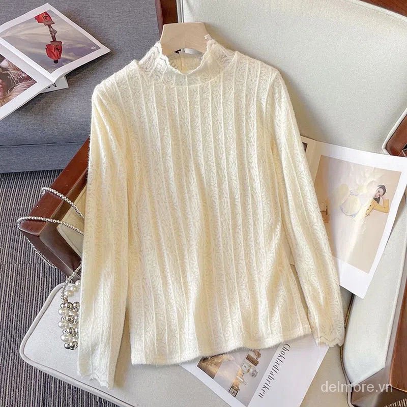 Áo Ren Tay Dài Cổ Cao Dày Dặn Thời Trang Thu Đông 2023 Dành Cho Nữ