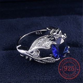 Thời trang nhẫn mạ bạc 925 hình đôi cánh thiên thần đính đá sapphire sáng tạo