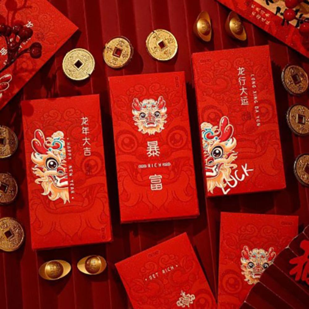 Phong Bao Lì Xì Năm Mới Hình Chữ Nhật Màu Đỏ Hoàng Đạo Phong Cách Trung Hoa Sáng Tạo