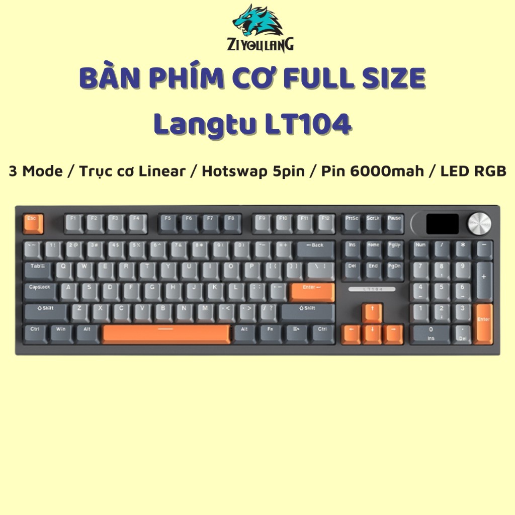 Bàn Phím Cơ Full Size Lang Tu LT104 - 3 Mode Kết Nối - Trục cơ Linear - Switch 5 Pin - Pin 6000mah - LED RGB